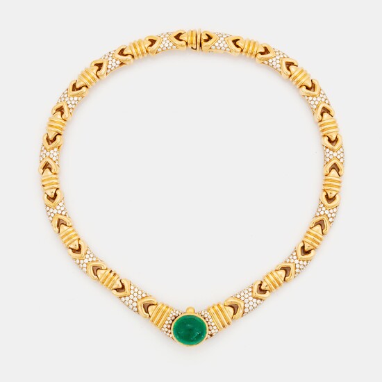 A Bulgari necklace set with a cabochon-cut emerald 12.51 cts according to engraving