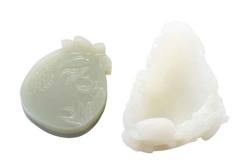 A CHINESE PALE CELADON JADE SEAL PASTE BOX AND BRUSHWASHER THE PASTE BOX QING DYNASTY (1644-1912), CIRCA 19TH CENTURY
