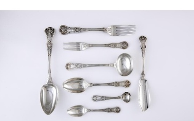 A COMPOSITE WILLIAM IV SILVER PART TABLE SERVICE, various ma...