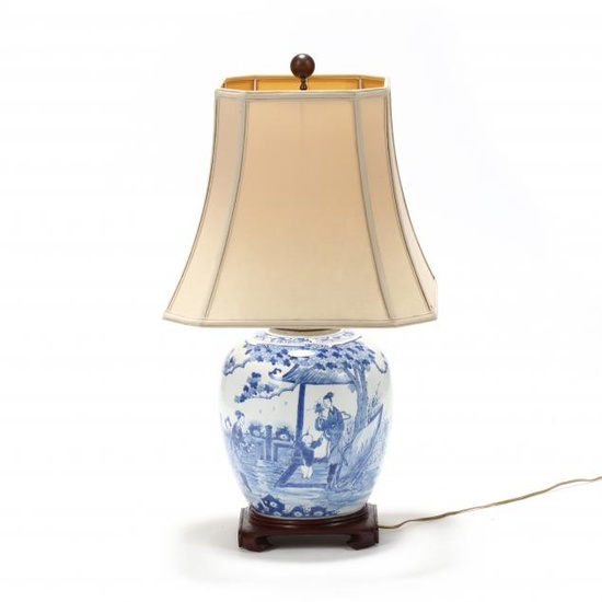 A Chinese Blue and White Large Jar Lamp