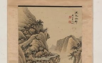 A Chinese Ink Painting Hanging Scroll By Wu HuFan