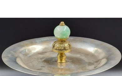 A Chinese Jade Hat Finial Mounted On Sterling Silver