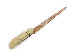 A Chinese Pale Celadon Jade and Silver Letter Opener