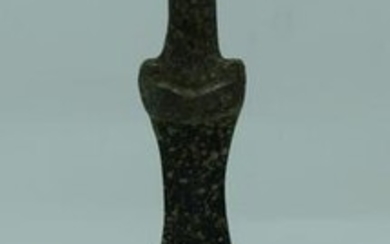 A Chinese bronze sword on a stand 36cm (2)
