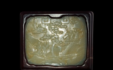 A Chinese carved jade 'landscape' plaque, 18th/19th century