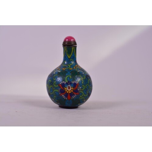 A Chinese cloisonné snuff bottle with lotus flower and auspi...
