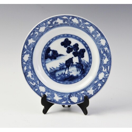 A Chinese porcelain blue and white plates, 18th century, of ...