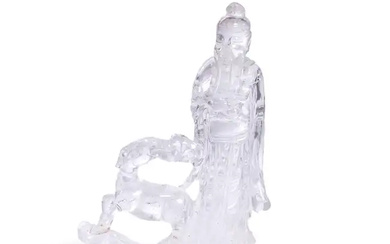 A Chinese rock crystal 'Shoulao and deer' carving Late Qing dynasty Carved...