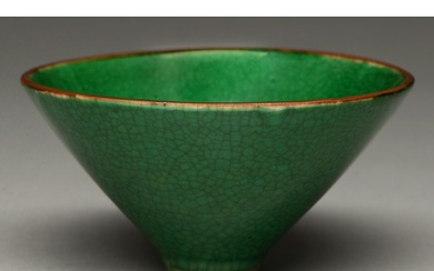 A Chinese vivid green glazed biscuit conical bowl, 19th/20th...