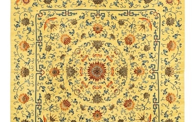 A Chinese yellow-ground embroidered 'floral spray' cover, 19th century
