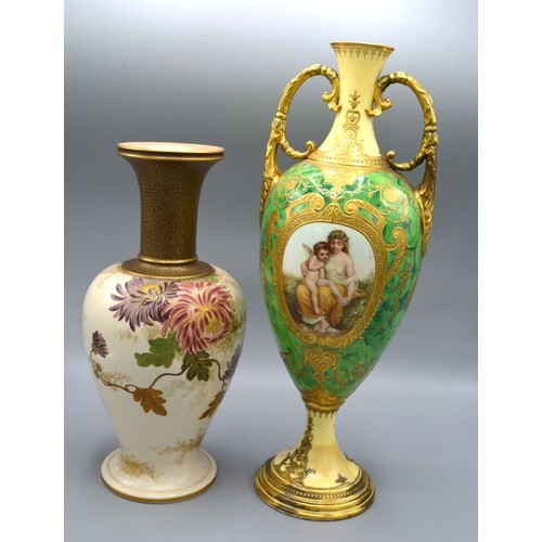 A Coalport Porcelain Large Two Handled Vase decorated with t...