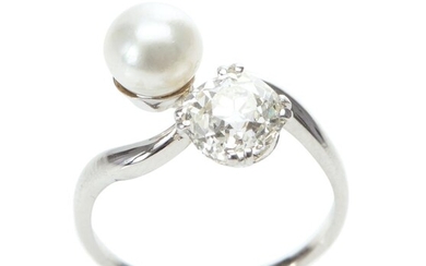 A DIAMOND AND PEARL TOI ET MOI RING BY JANESICH