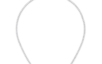 A DIAMOND LINE NECKLACE in 18ct white gold, comprising a row of graduating round brilliant cut