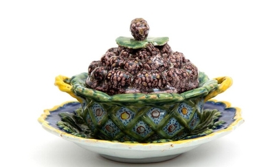 A Delft pottery polychrome figural jam pot