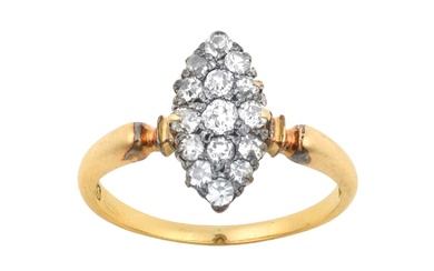 A Diamond Cluster Ring the navette form set throughout with...
