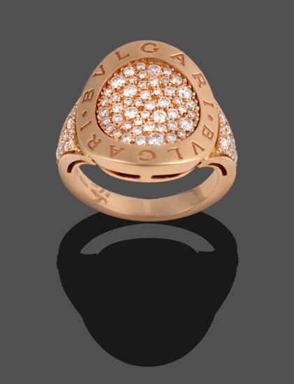 A Diamond Ring, by Bulgari, a circular raised border engraved 'BVLGARI BVLGARI' enclosing pavé set