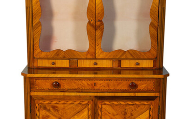 A Diminutive Northern Italian Walnut Marquetry Secretary Bookcase
