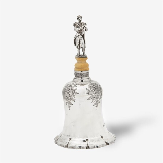 (-), A Dutch silver table bell mounted with...