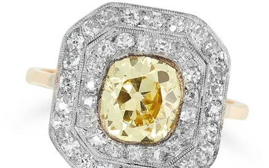 A FANCY YELLOW DIAMOND AND DIAMOND CLUSTER RING set