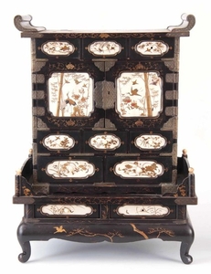 A FINE 19TH CENTURY JAPANESE CHINOISERIE LAQUERED TABLE COLL...