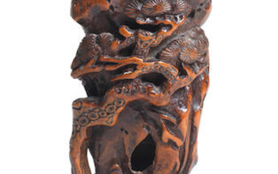 A FINE BAMBOO CARVED INCENSE TOOL VASE