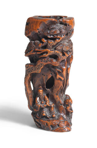 A FINE BAMBOO CARVED INCENSE TOOL VASE