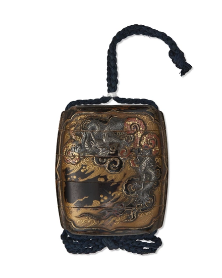 A FOUR-CASE LACQUER INRO WITH DESIGN OF DRAGON AND TIGER EDO PERIOD (17TH-18TH CENTURY)