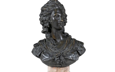 A FRENCH BRONZE BUST OF MARIE ANTOINETTE, 19TH CENTURY on m...