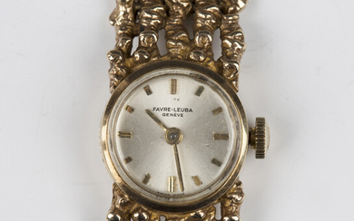 A Favre-Leuba 9ct gold lady's bracelet wristwatch, the signed silvered dial with gilt baton hou