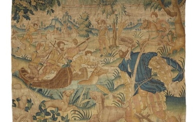 A Flemish tapestry fragment 17th century Depicting a hunt...