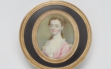 A French Louis XVI 18k gold lacquer and tortoiseshell bonbonnière with enamel portrait of a lady attributed to Christian Friedrich Zincke