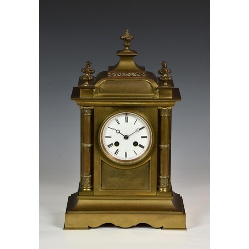 A French brass architectural mantel clock, 19th century, the...