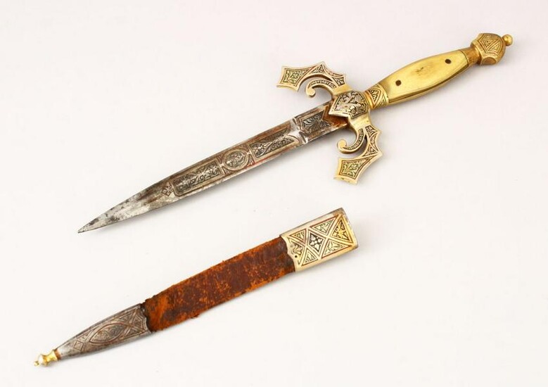 A GOOD 19TH CENTURY SPANISH TOLIDO INLAID KNIFE, the