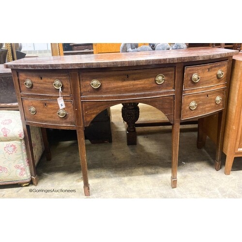 A George III mahogany bow front sideboard, W.150cm D.62cm H....