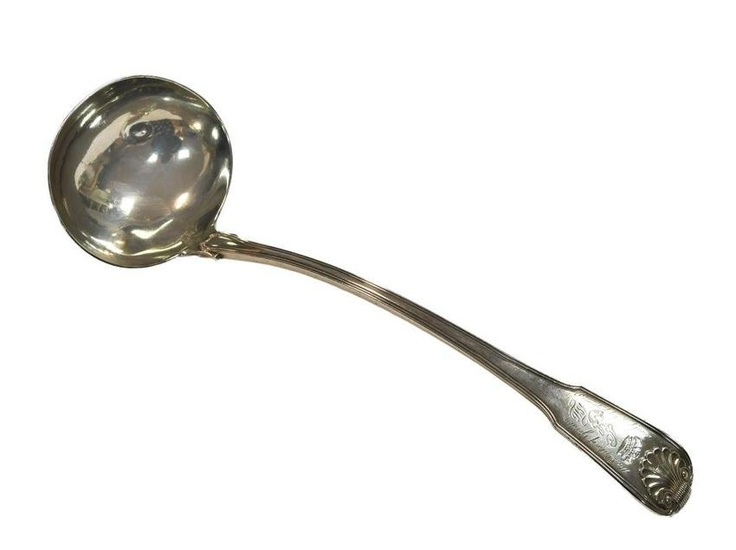 A George III silver soup ladle, mark of Thomas Wilkes Barker, London 1815, 'Fiddle, Thread and