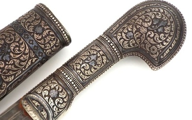 A Gilt Silver And Niello Mounted Caucasian Shashka With Gold And Silver Inlays And Decoration.