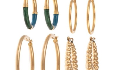 A Group of Four Pairs of Gold Hoop Earrings