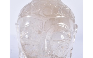 A LARGE 19TH CENTURY CHINESE CARVED ROCK CRYSTAL BUDDHA HEAD...