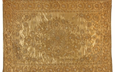 A LARGE OTTOMAN GOLD COLORED WITH GILT WIRE EMBROIDERY