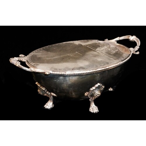 A LARGE VICTORIAN SILVER PLATED OVAL SPOON WARMER With twin...