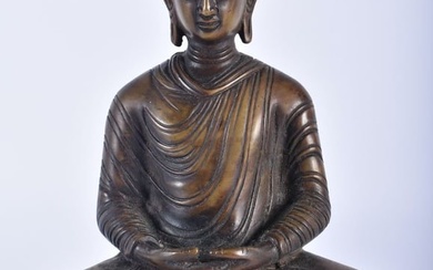 A LATE 19TH/20TH CENTURY CHINESE ASIAN MIDDLE EASTERN BRONZE BUDDHA decorated in relief with small f