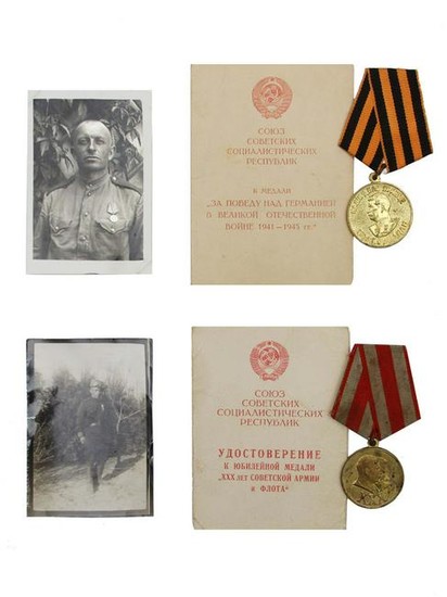 A LOT OF RUSSIAN SOVIET MEDALS AND PHOTO