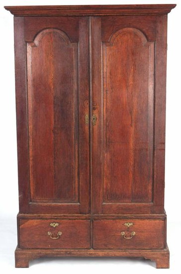 A MID 18TH CENTURY OAK HALL CUPBOARD with moulded