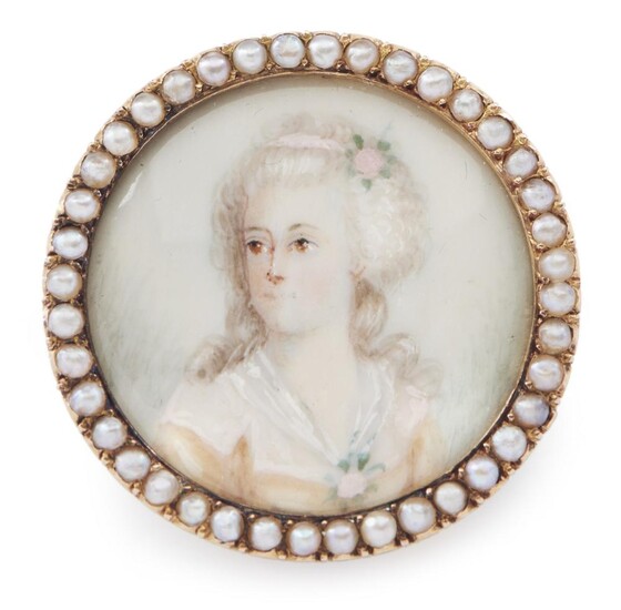 A MINIATURE PORTRAIT AND SEED PEARL BROOCH