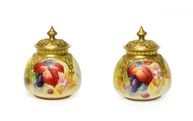 A Matched Pair of Royal Worcester Porcelain Vases and Covers,...