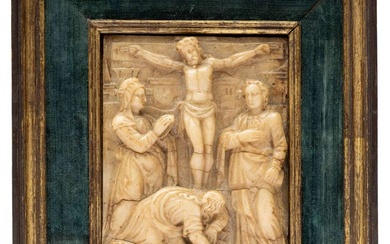 A Mechelen carved alabaster relief of the crucifixion