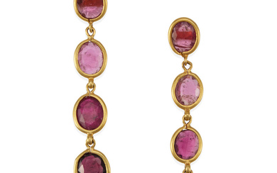 A PAIR OF 18K GOLD AND PINK TOURMALINE EARRINGS