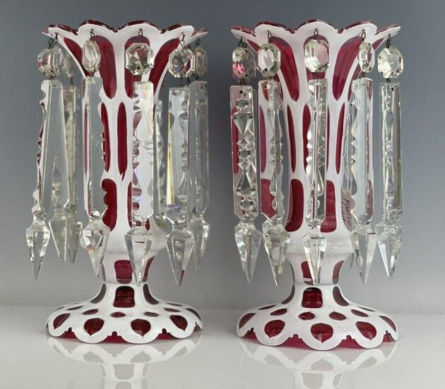 A PAIR OF 19TH C. BOHEMIAN OVERLAY GLASS LUSTERS