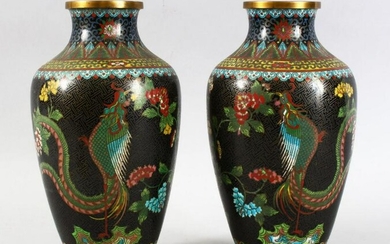 A PAIR OF 20TH CENTURY CHINESE CLOISONNE VASES, both