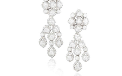 A PAIR OF DIAMOND PENDENT EARCLIPS, BY MAUBOUSSIN...